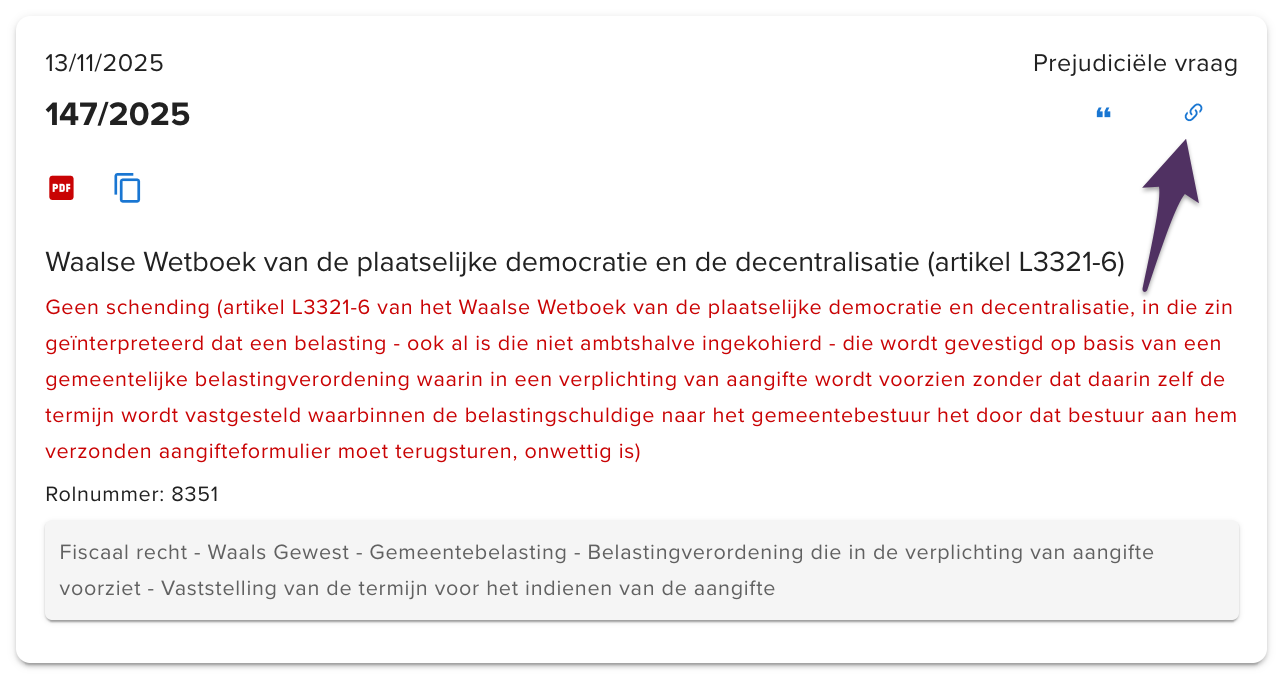 Screenshot van een permalink naar arrest